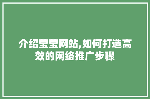 介绍莹莹网站,如何打造高效的网络推广步骤