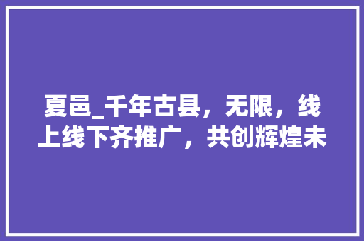 夏邑_千年古县，无限，线上线下齐推广，共创辉煌未来