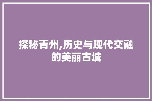探秘青州,历史与现代交融的美丽古城