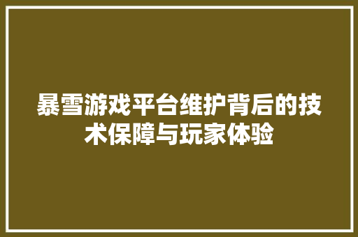 暴雪游戏平台维护背后的技术保障与玩家体验
