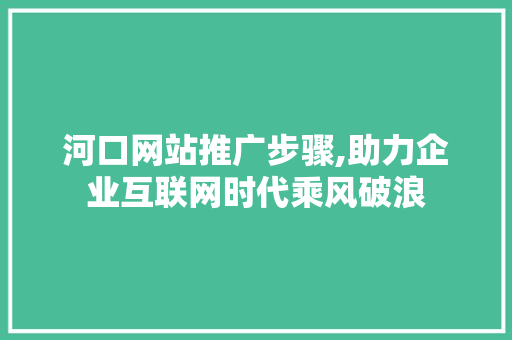 河口网站推广步骤,助力企业互联网时代乘风破浪