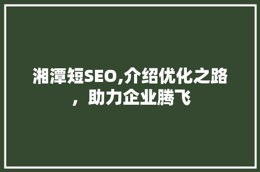 湘潭短SEO,介绍优化之路，助力企业腾飞