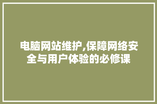 电脑网站维护,保障网络安全与用户体验的必修课