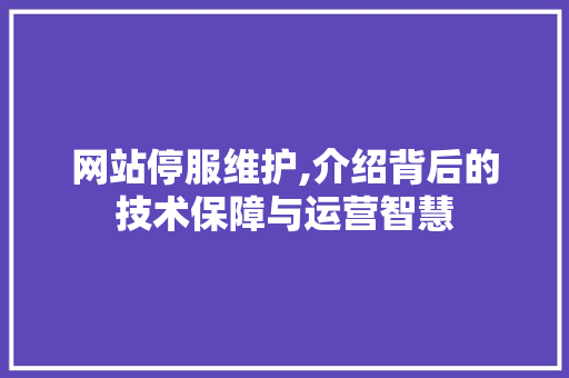 网站停服维护,介绍背后的技术保障与运营智慧