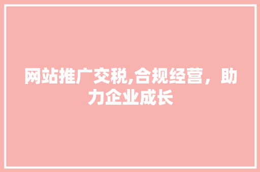 网站推广交税,合规经营，助力企业成长