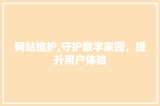 网站维护,守护数字家园，提升用户体验