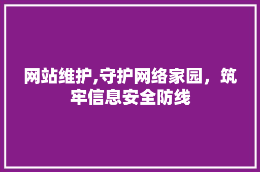 网站维护,守护网络家园，筑牢信息安全防线 小程序开发