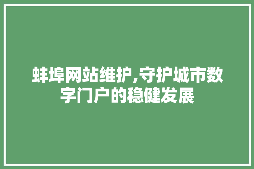 蚌埠网站维护,守护城市数字门户的稳健发展
