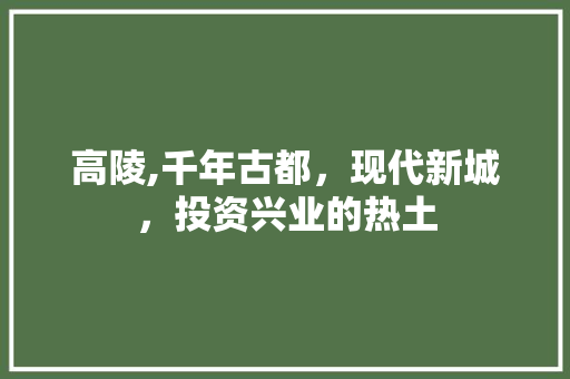 高陵,千年古都，现代新城，投资兴业的热土 头条优化