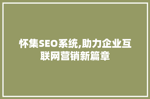 怀集SEO系统,助力企业互联网营销新篇章 360搜优化