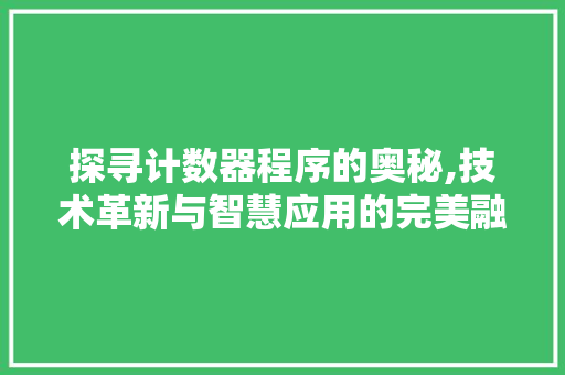 探寻计数器程序的奥秘,技术革新与智慧应用的完美融合 探寻计数器程序的奥秘,技术革新与智慧应用的完美融合 搜狗优化