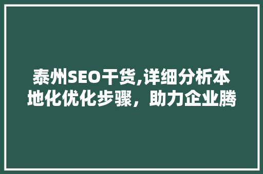 泰州SEO干货,详细分析本地化优化步骤，助力企业腾飞