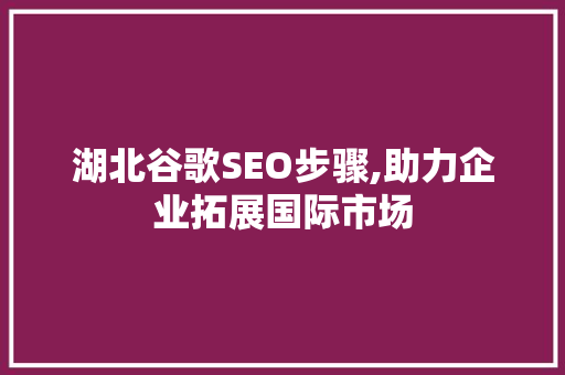 湖北谷歌SEO步骤,助力企业拓展国际市场