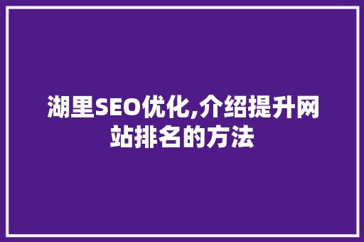 湖里SEO优化,介绍提升网站排名的方法