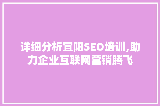 详细分析宜阳SEO培训,助力企业互联网营销腾飞