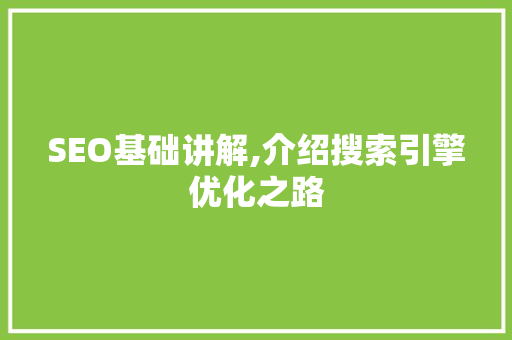 SEO基础讲解,介绍搜索引擎优化之路 小程序开发