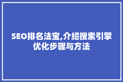 SEO排名法宝,介绍搜索引擎优化步骤与方法 网站优化