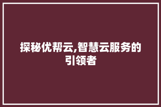 探秘优帮云,智慧云服务的引领者 探秘优帮云,智慧云服务的引领者 seo技术