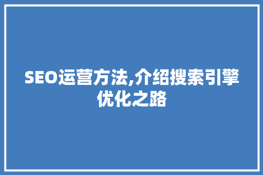SEO运营方法,介绍搜索引擎优化之路