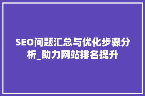 SEO问题汇总与优化步骤分析_助力网站排名提升