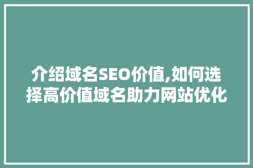 介绍域名SEO价值,如何选择高价值域名助力网站优化