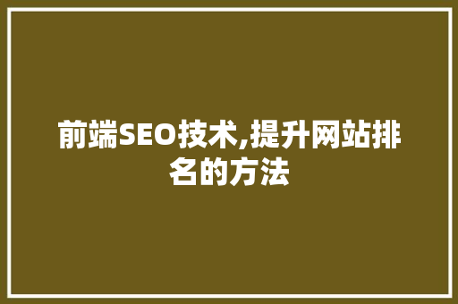 前端SEO技术,提升网站排名的方法