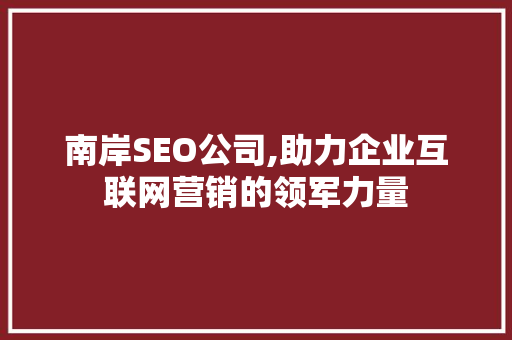 南岸SEO公司,助力企业互联网营销的领军力量