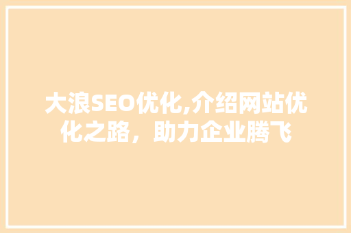 大浪SEO优化,介绍网站优化之路，助力企业腾飞