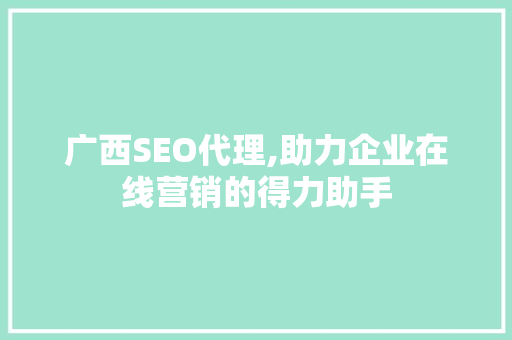 广西SEO代理,助力企业在线营销的得力助手