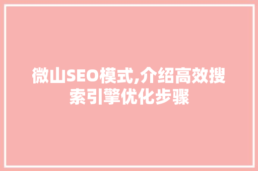 微山SEO模式,介绍高效搜索引擎优化步骤
