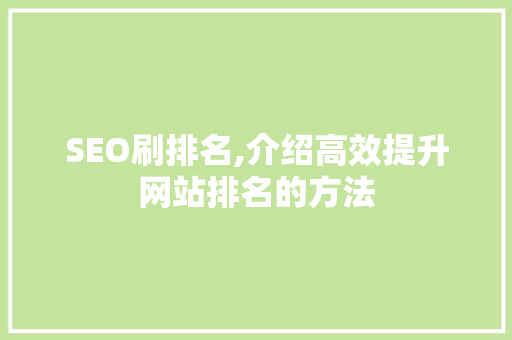 SEO刷排名,介绍高效提升网站排名的方法
