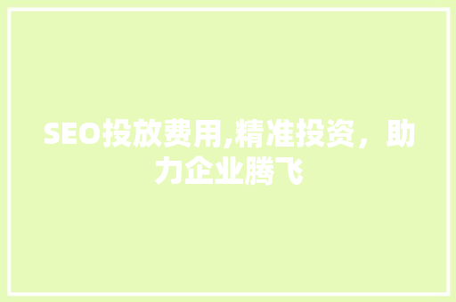 SEO投放费用,精准投资，助力企业腾飞