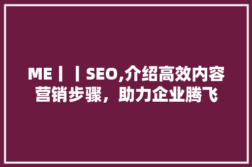 ME丨丨SEO,介绍高效内容营销步骤，助力企业腾飞