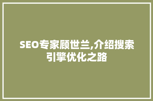 SEO专家顾世兰,介绍搜索引擎优化之路
