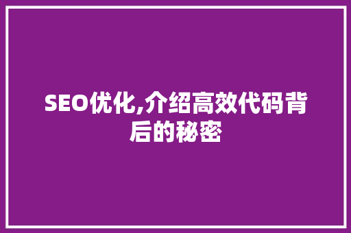 SEO优化,介绍高效代码背后的秘密