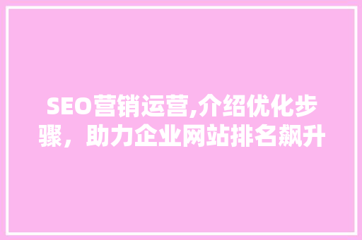 SEO营销运营,介绍优化步骤，助力企业网站排名飙升
