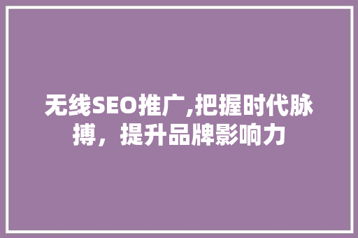 无线SEO推广,把握时代脉搏，提升品牌影响力