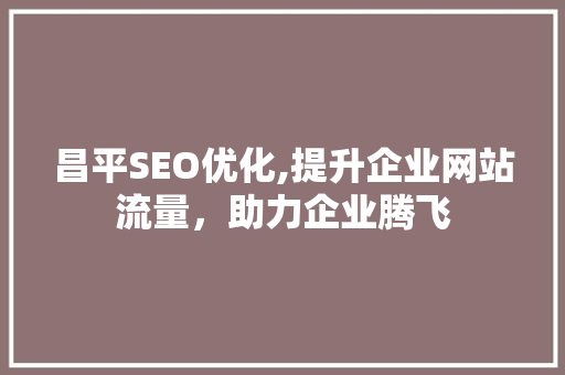 昌平SEO优化,提升企业网站流量，助力企业腾飞 360搜优化
