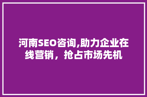 河南SEO咨询,助力企业在线营销，抢占市场先机