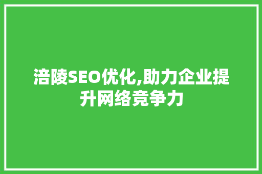 涪陵SEO优化,助力企业提升网络竞争力