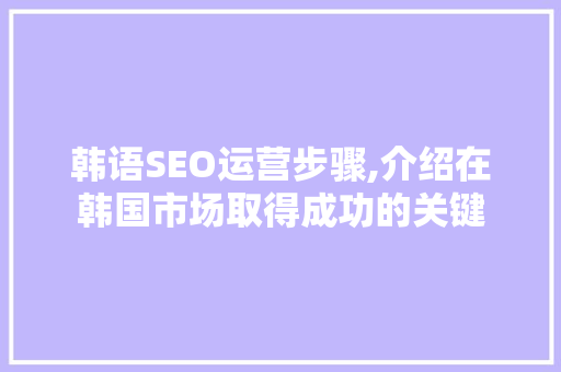 韩语SEO运营步骤,介绍在韩国市场取得成功的关键