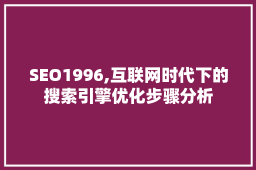 SEO1996,互联网时代下的搜索引擎优化步骤分析 360搜优化