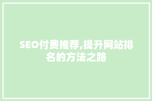 SEO付费推荐,提升网站排名的方法之路 搜狗优化