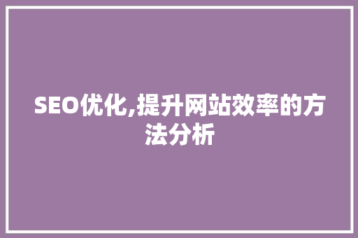 SEO优化,提升网站效率的方法分析