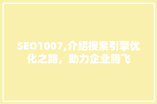SEO1007,介绍搜索引擎优化之路，助力企业腾飞 AI技术学习