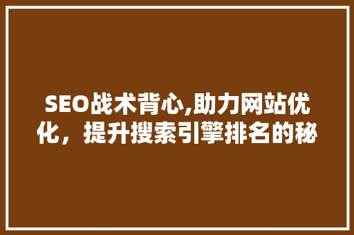 SEO战术背心,助力网站优化，提升搜索引擎排名的秘密武器 seo技术