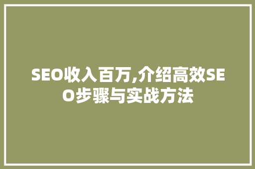 SEO收入百万,介绍高效SEO步骤与实战方法 百度算法