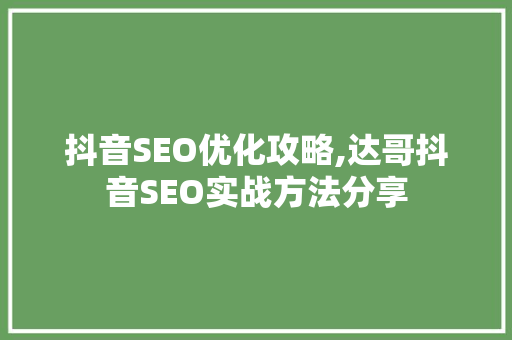 抖音SEO优化攻略,达哥抖音SEO实战方法分享