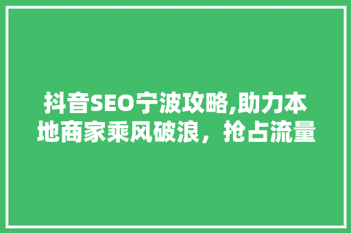 抖音SEO宁波攻略,助力本地商家乘风破浪，抢占流量红利