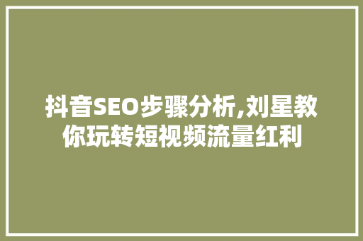 抖音SEO步骤分析,刘星教你玩转短视频流量红利
